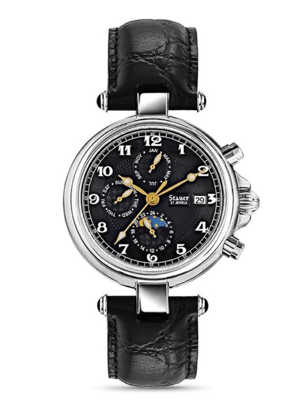 Priced to Sell - Stauer Black Dial Multi-Function Leather Strap Watch
